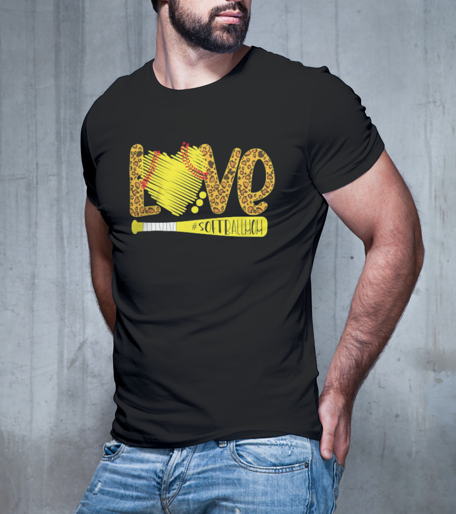 Love Leopard Softball Mom T-Shirt