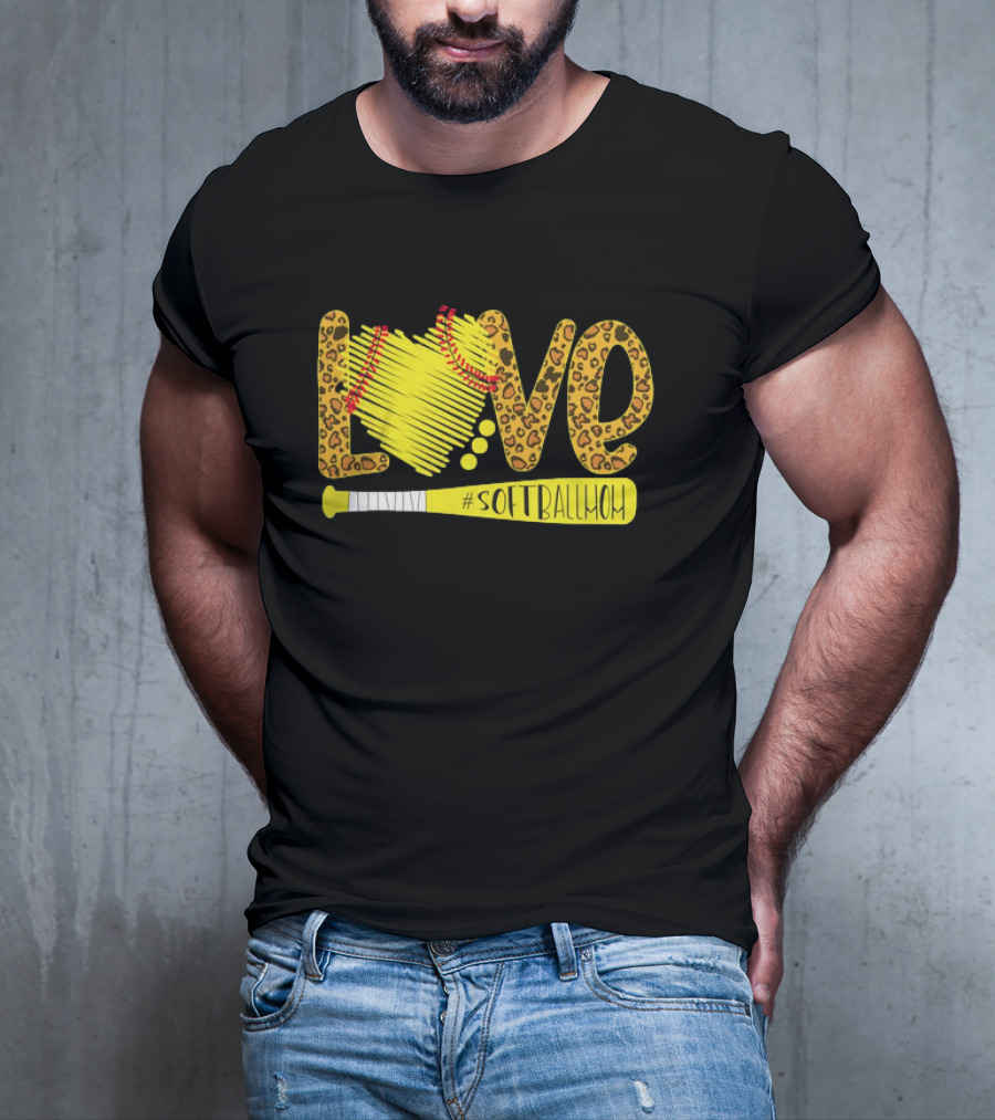 Love Leopard Softball Mom T-Shirt