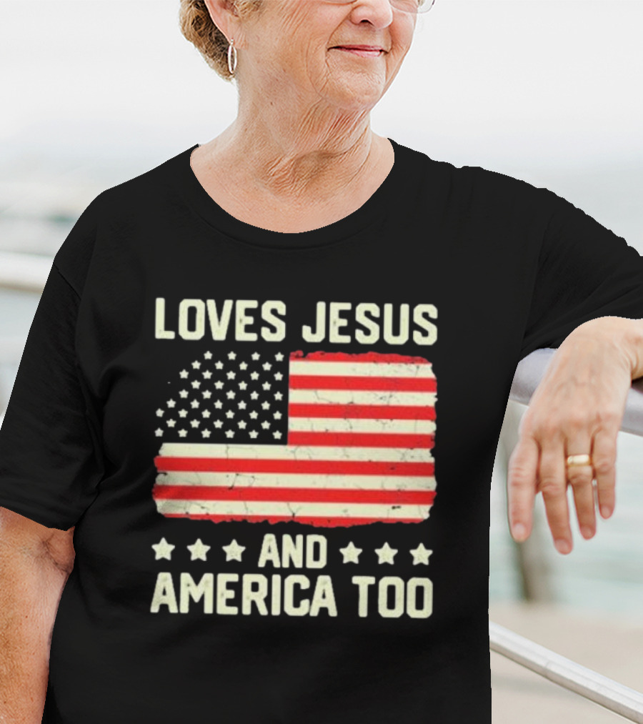 Loves Jesus And America Too Vintage Independence Day Flag T-Shirt