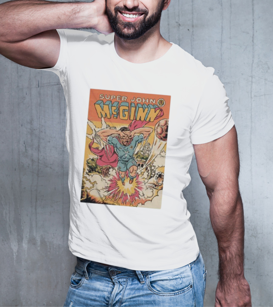 Super John McGinn Flying Hero Soccer Explosion Action Comic T-Shirt