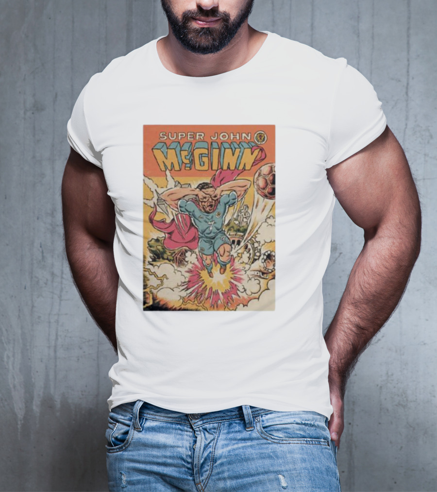 Super John McGinn Flying Hero Soccer Explosion Action Comic T-Shirt