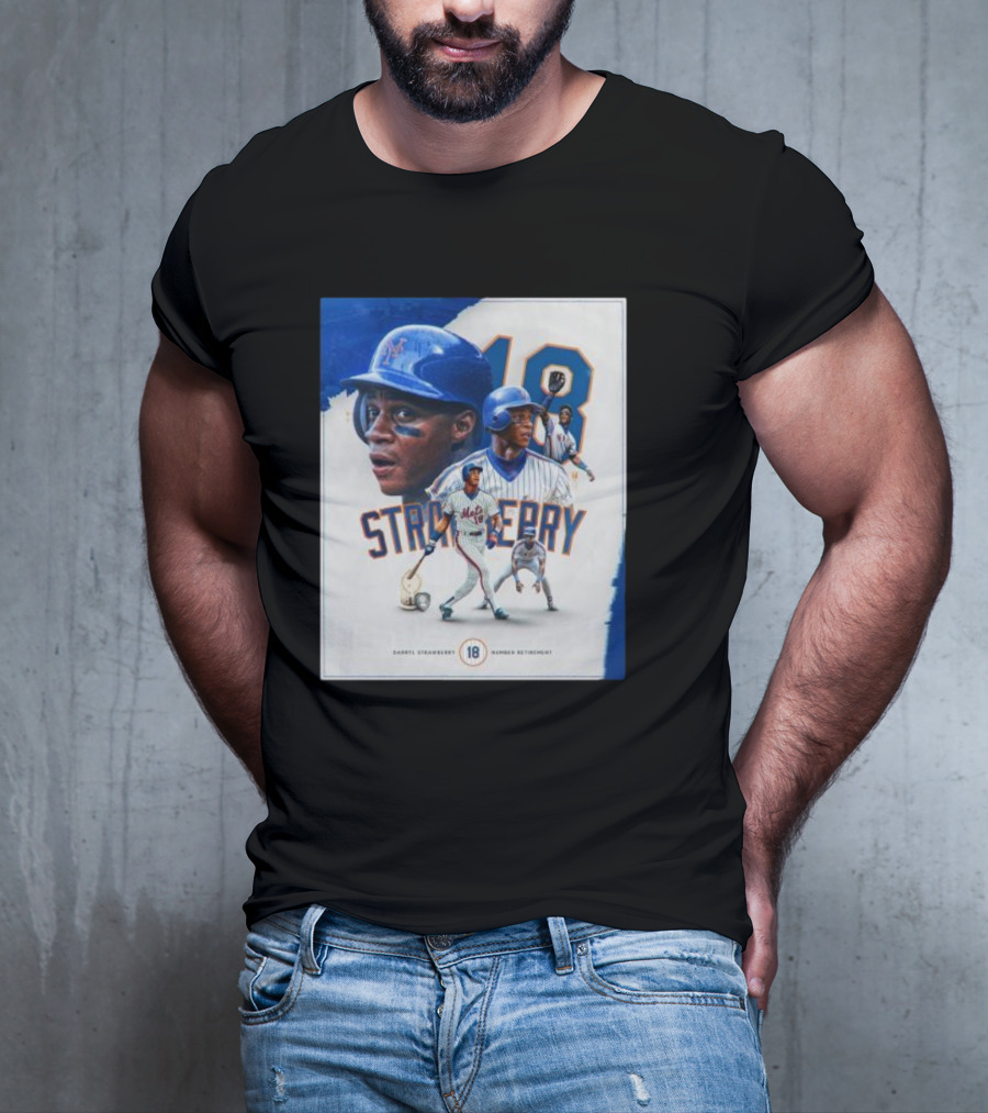 Darryl Strawberry Mets 18 Number Retirement Celebration With Iconic Baseball T-Shirt