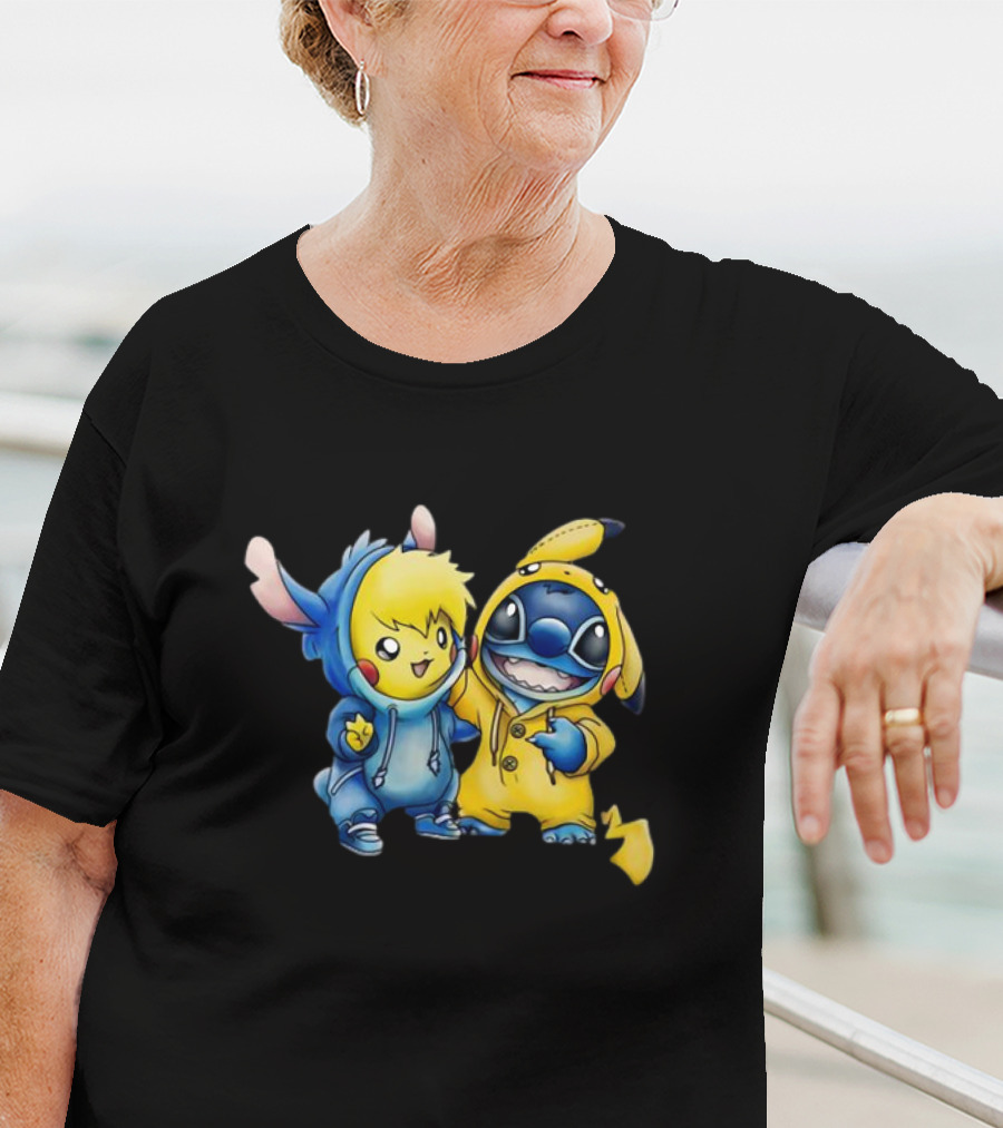 Disney Lilo Stitch Pikachu Pokemon Crossover Character T-Shirt