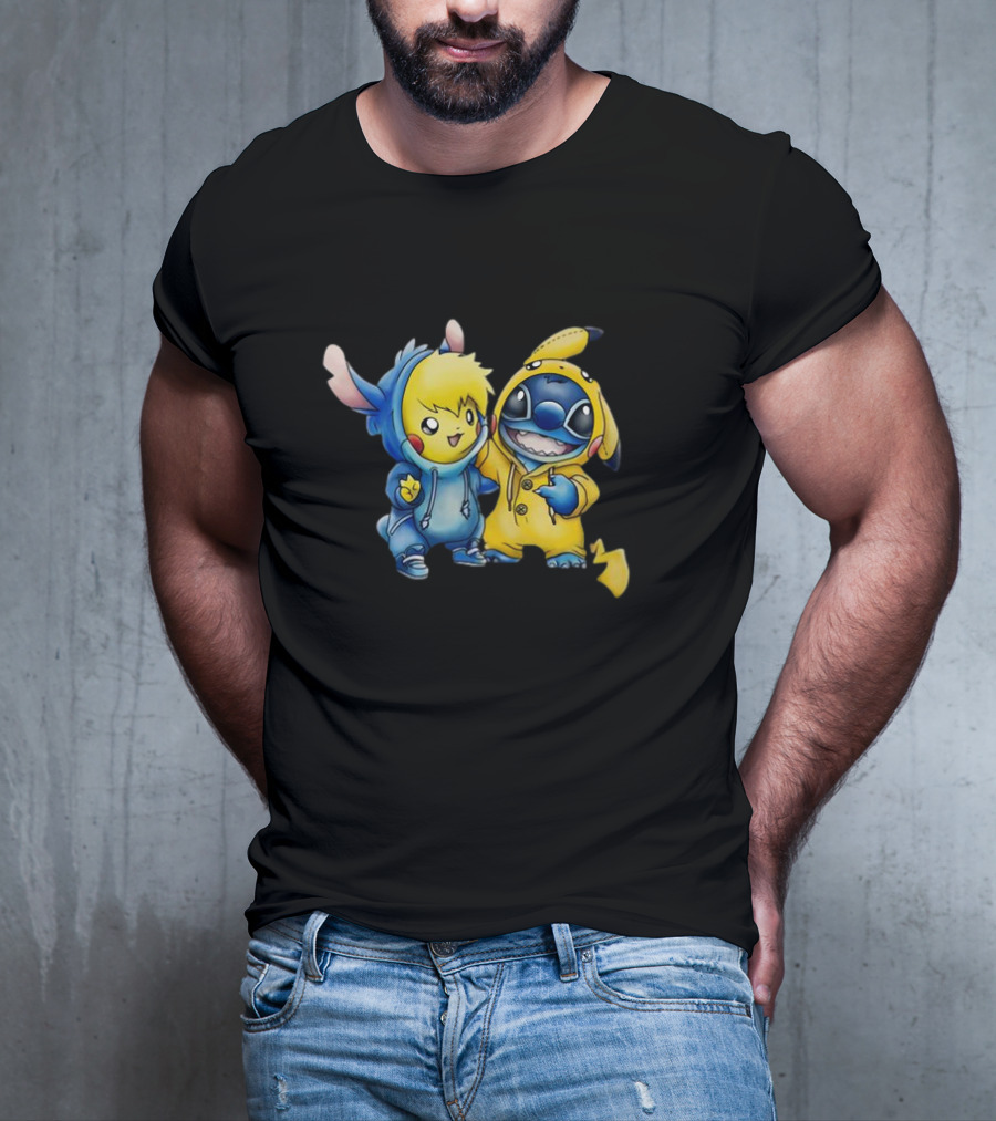 Disney Lilo Stitch Pikachu Pokemon Crossover Character T-Shirt