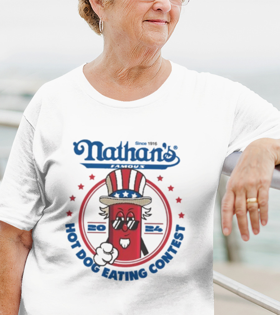 Nathan's Famous Hot Dog Eating Contest Uncle Sam Red Character T-Shirt
