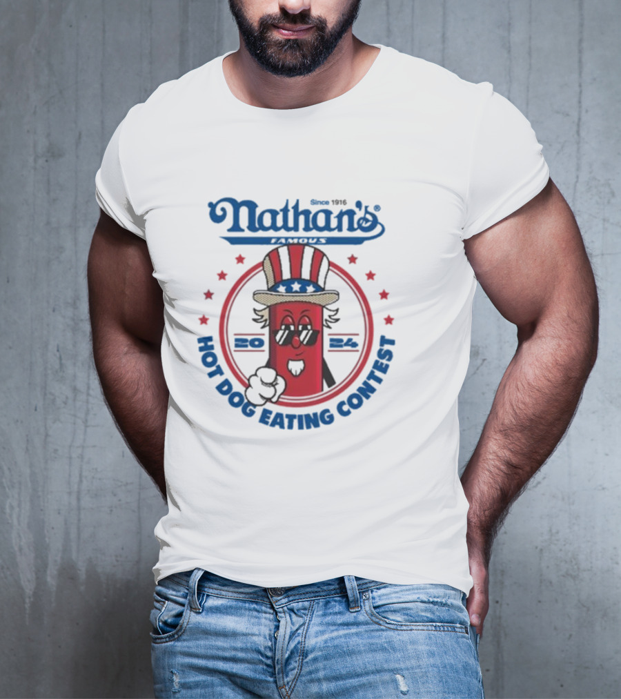 Nathan's Famous Hot Dog Eating Contest Uncle Sam Red Character T-Shirt