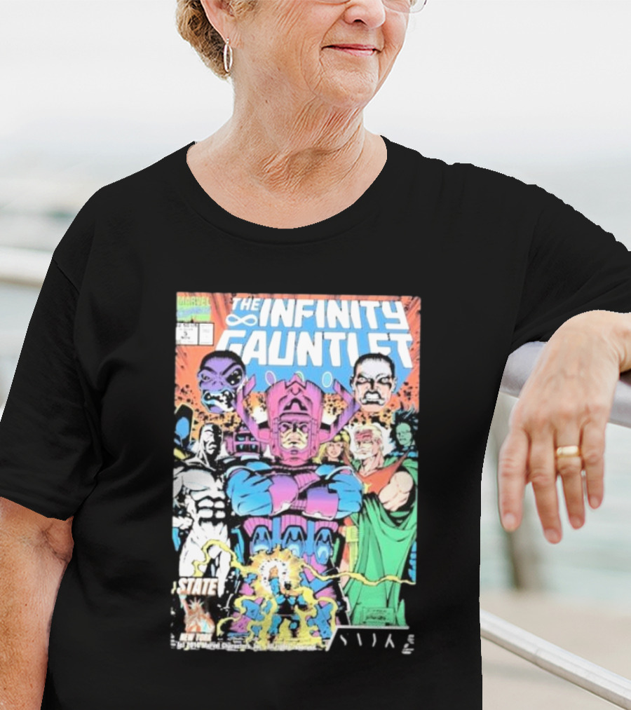 The Infinity Gauntlet Marvel Comics Cover Featuring Iconic Characters Galactus And Artistry T-Shirt
