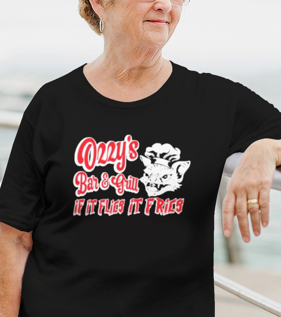 Ozzy's Bar And Grill If It Flies It Fries Cat Chef T-Shirt