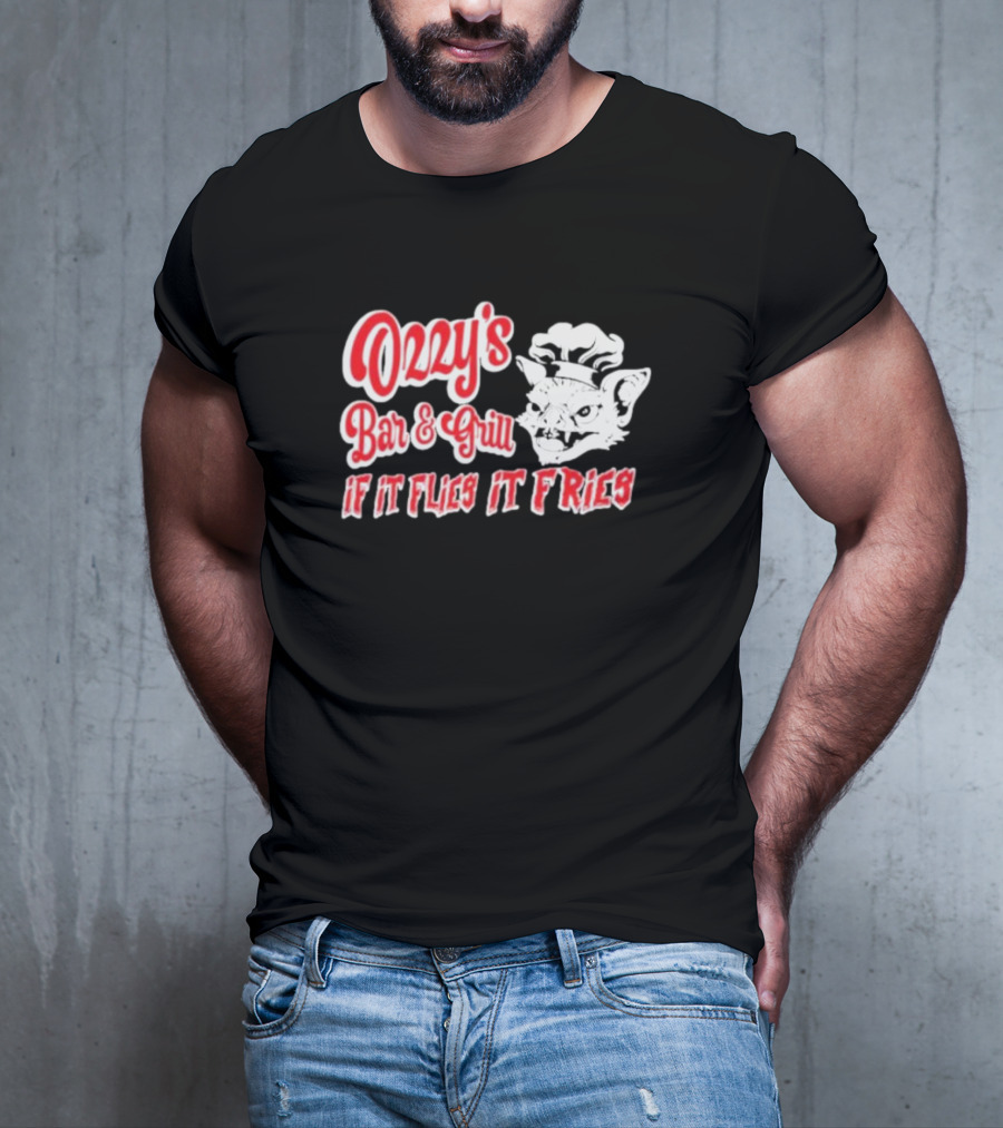 Ozzy's Bar And Grill If It Flies It Fries Cat Chef T-Shirt