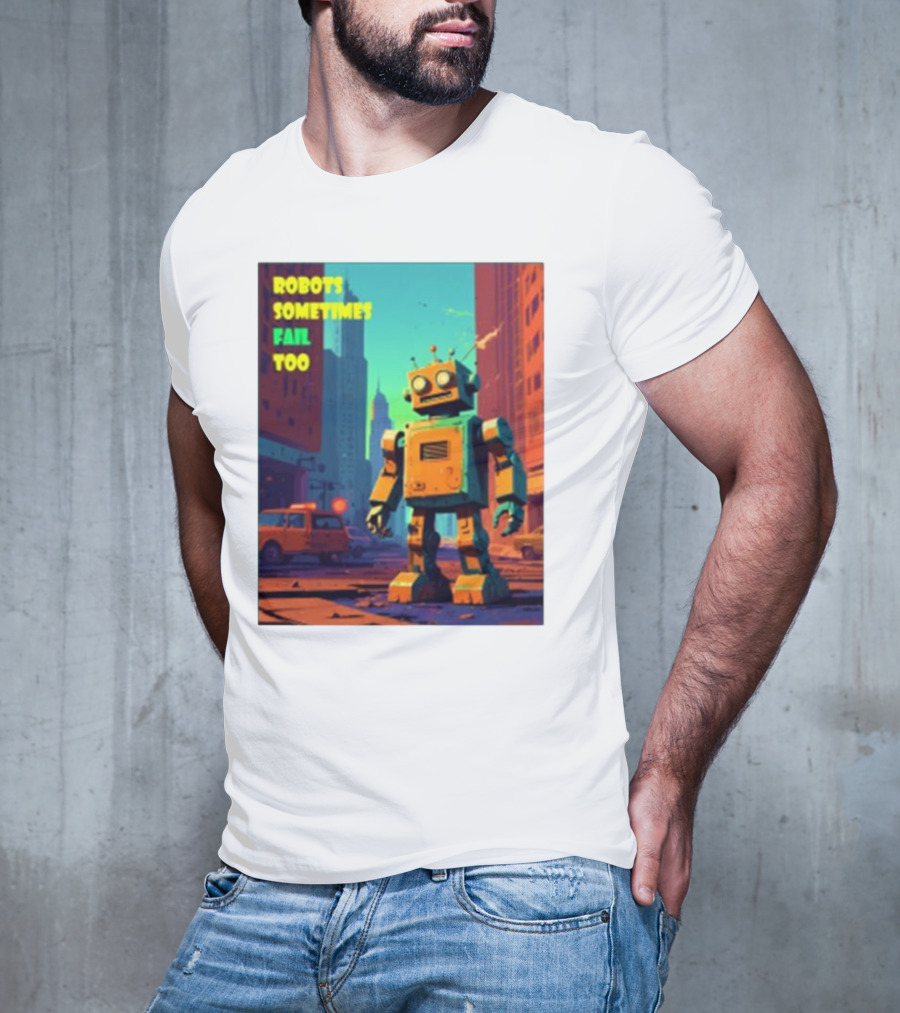 Robots Sometimes Fail Too Urban Cityscape Scene T-Shirt