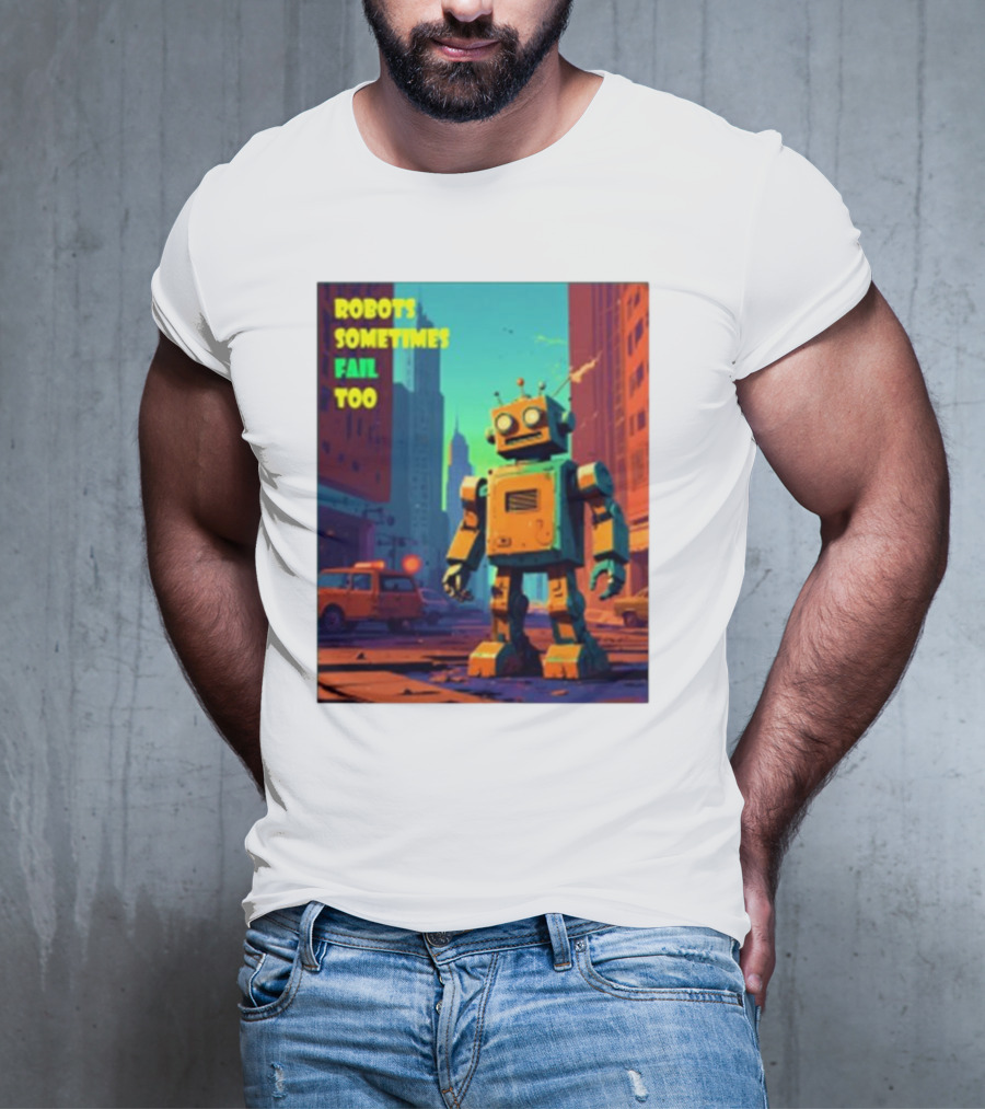 Robots Sometimes Fail Too Urban Cityscape Scene T-Shirt