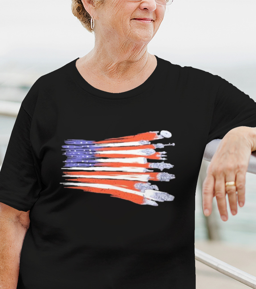 Sci-fi Spaceships Forming American Flag With Rebel T-Shirt