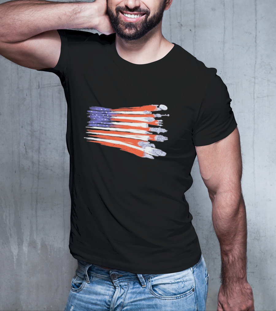 Sci-fi Spaceships Forming American Flag With Rebel T-Shirt