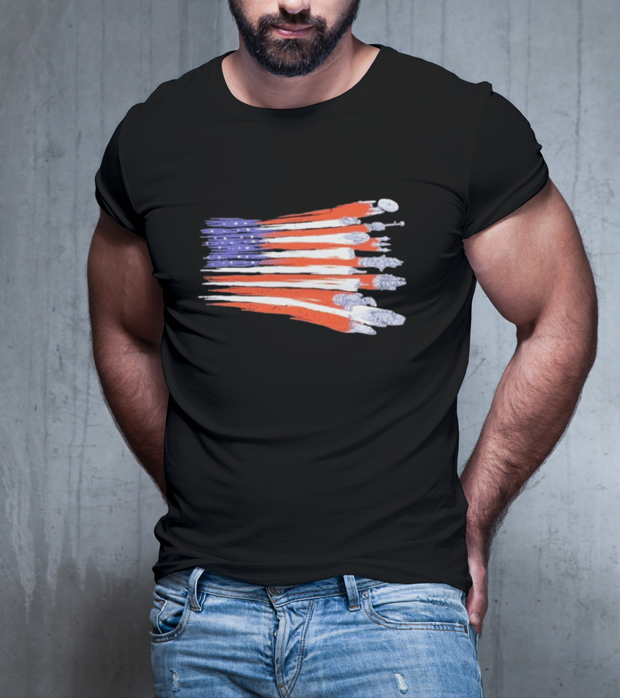 Sci-fi Spaceships Forming American Flag With Rebel T-Shirt