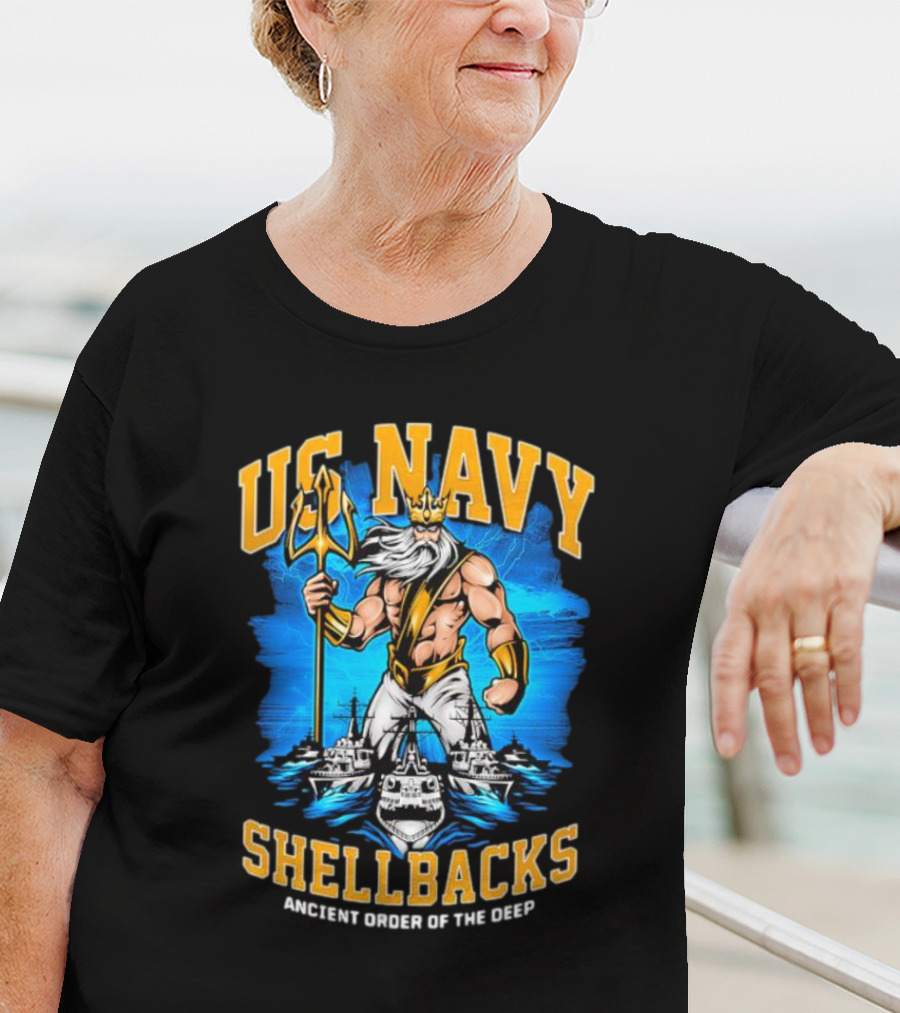 US Navy Shellbacks Poseidon Ancient Order Of The Deep With Battleship T-Shirt