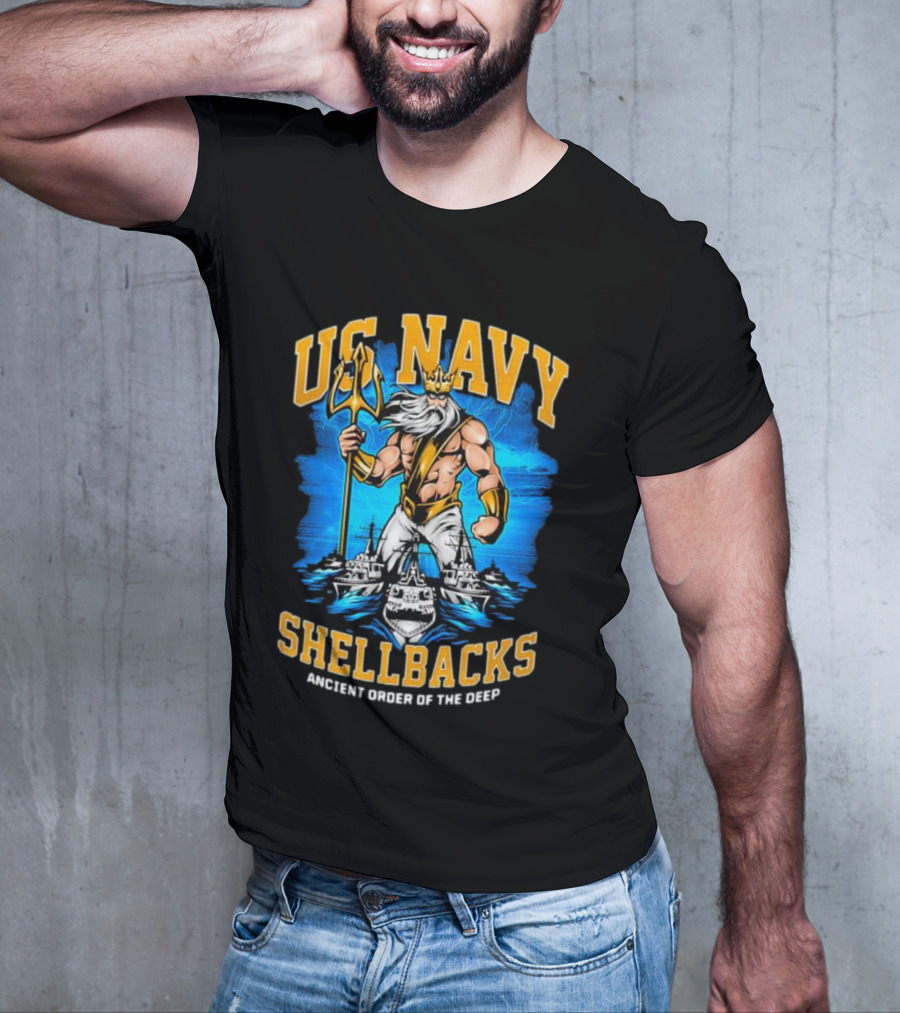 US Navy Shellbacks Poseidon Ancient Order Of The Deep With Battleship T-Shirt