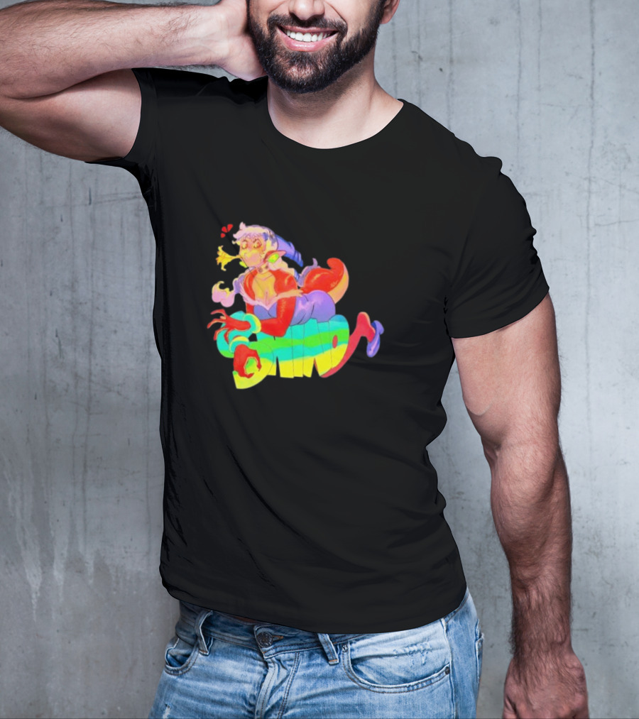 Shinto Decals Vibrant Dragon Monster Girl With Rainbow CHINO Text T-Shirt