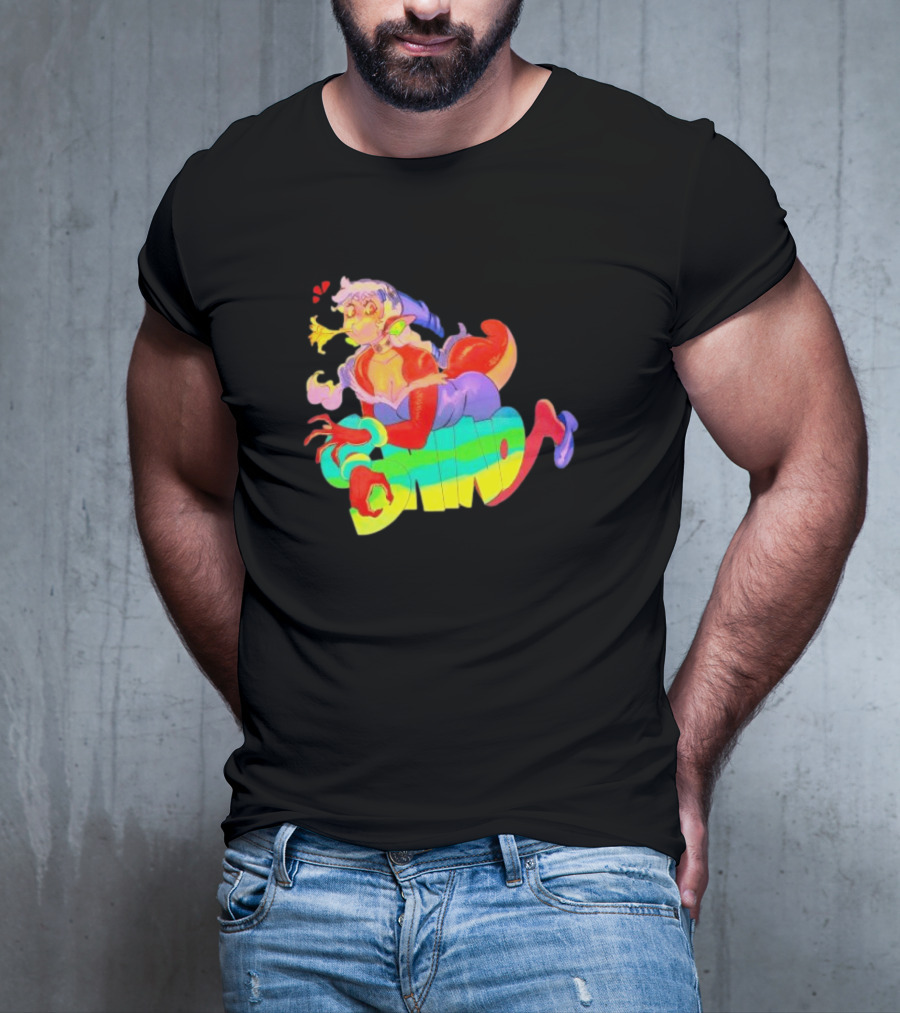 Shinto Decals Vibrant Dragon Monster Girl With Rainbow CHINO Text T-Shirt