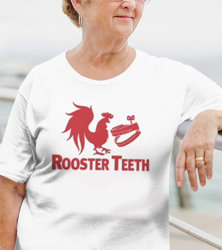 Rooster Teeth Red Rooster And Wind-Up Chattering Teeth T-Shirt