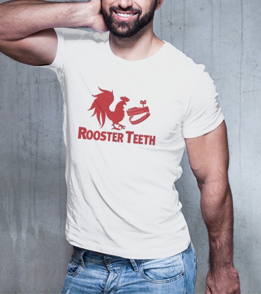 Rooster Teeth Red Rooster And Wind-Up Chattering Teeth T-Shirt