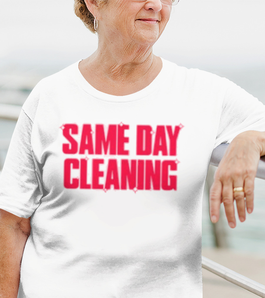Sammy Virji Same Day Cleaning Bold Red Text T-Shirt