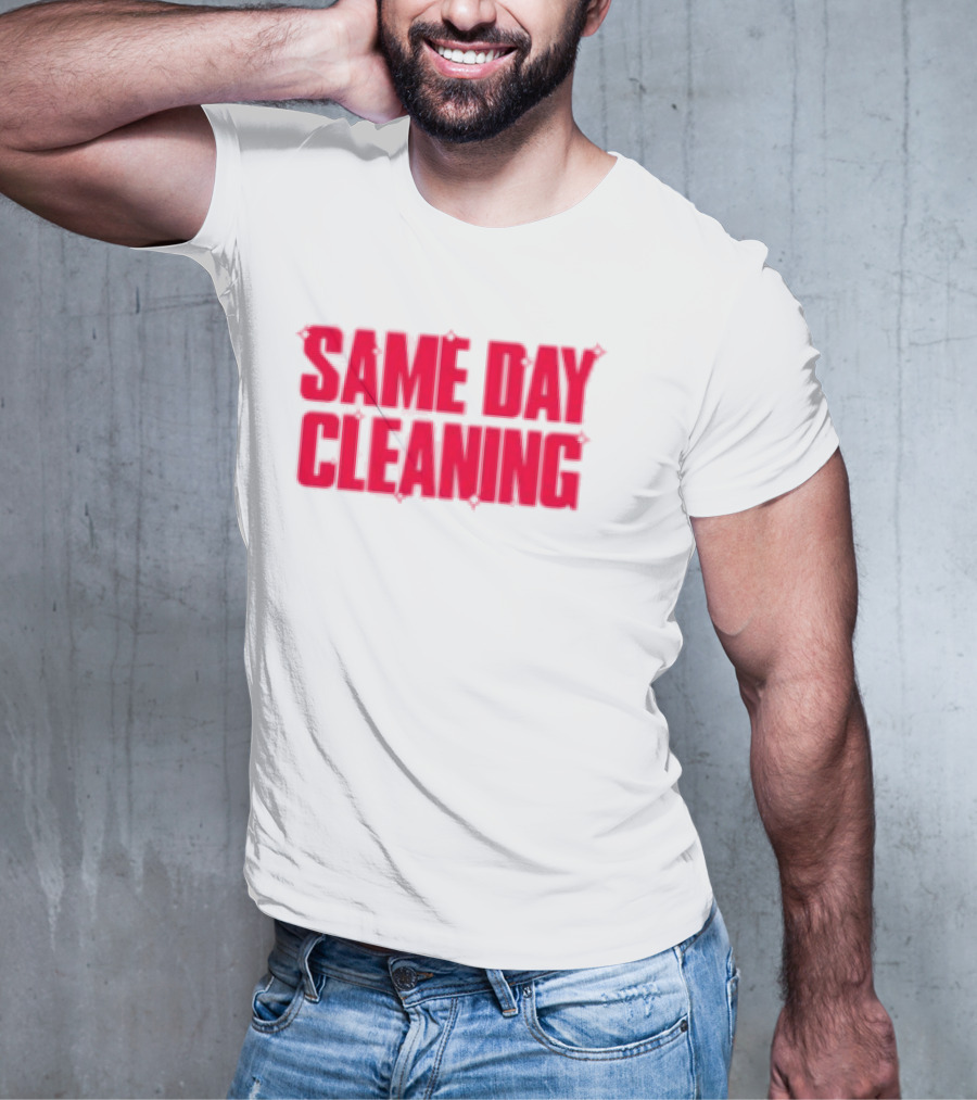 Sammy Virji Same Day Cleaning Bold Red Text T-Shirt