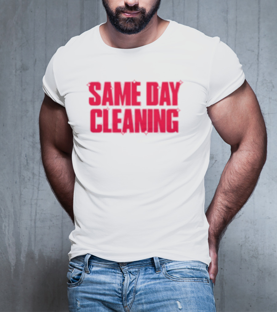 Sammy Virji Same Day Cleaning Bold Red Text T-Shirt
