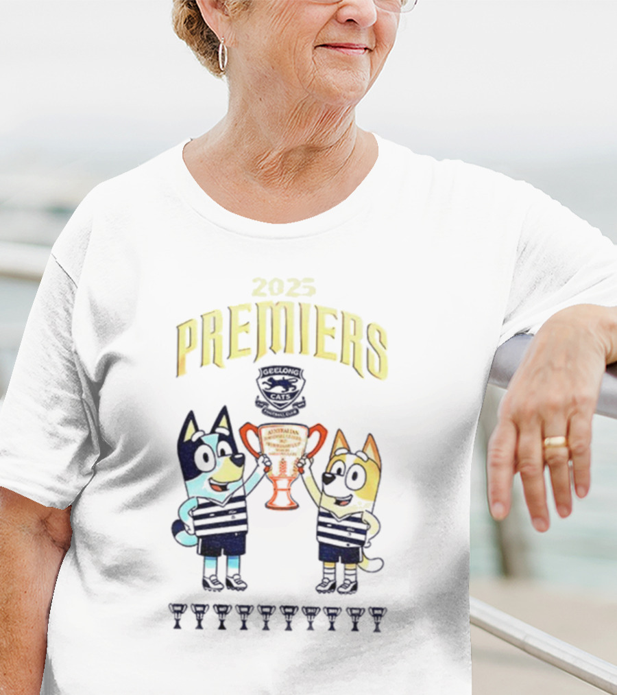 2025 Premiers Bluey And Bingo Geelong Cats Football AFL T-Shirt