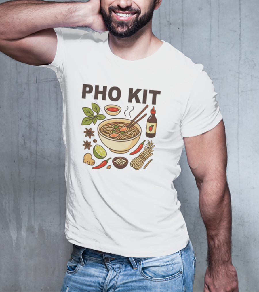 Pho Kit Noodle Bowl With Ingredients And Chopsticks T-Shirt