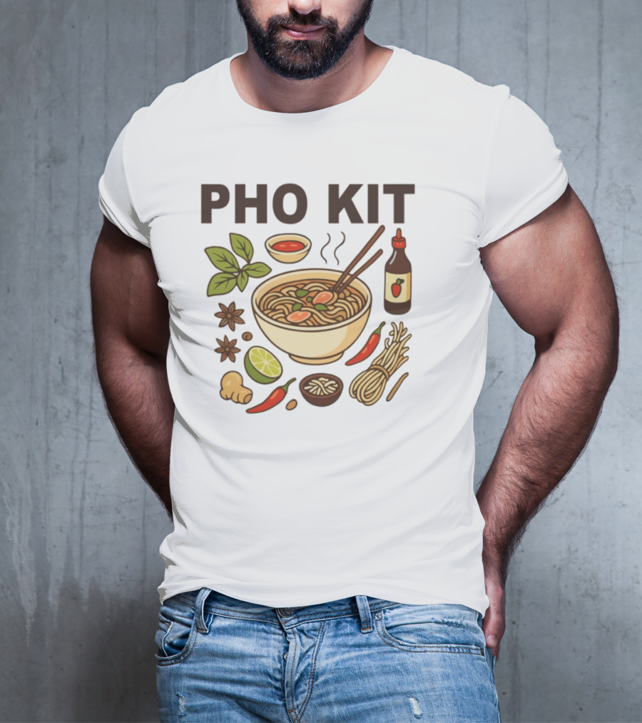 Pho Kit Noodle Bowl With Ingredients And Chopsticks T-Shirt