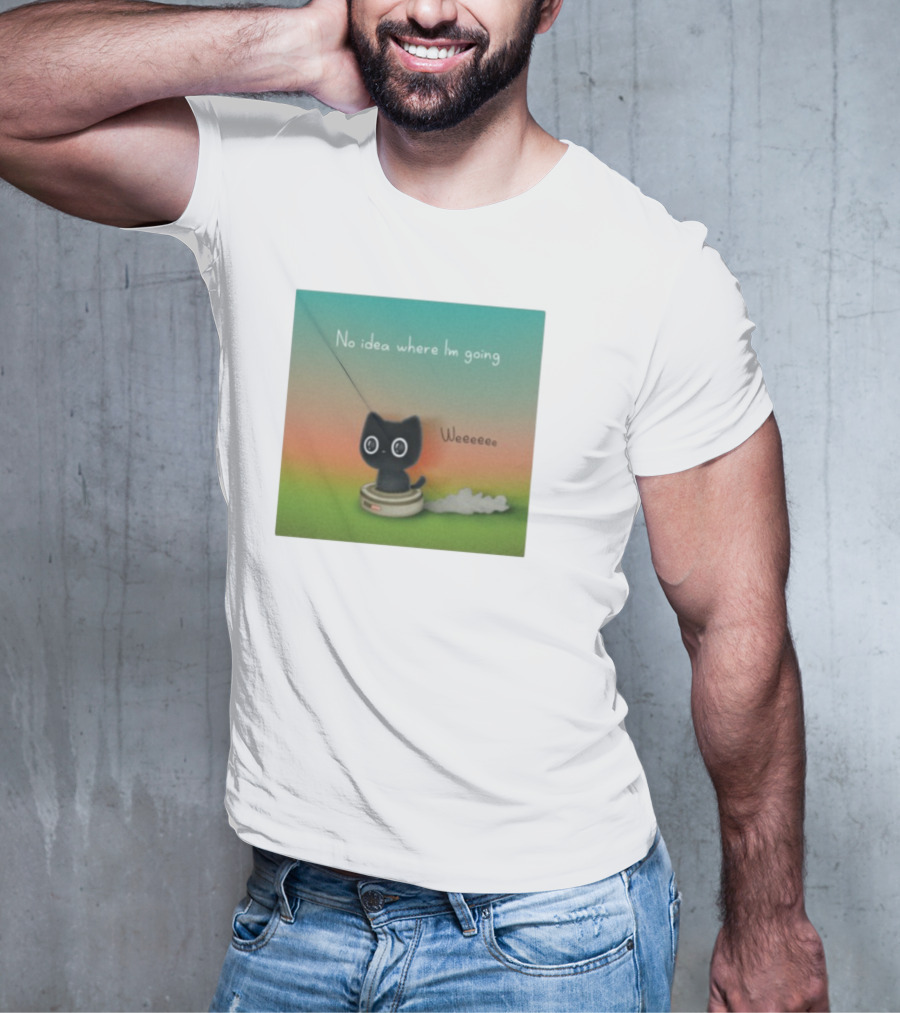 No Idea Where I'm Going Wee Black Cat Riding Robot Vacuum T-Shirt
