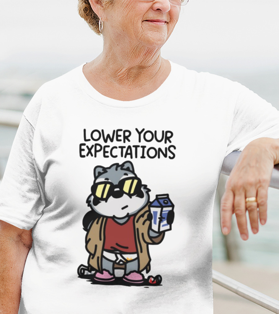 Lower Your Expectations Cartoon Character With Sunglasses And Milk Carton T-Shirt