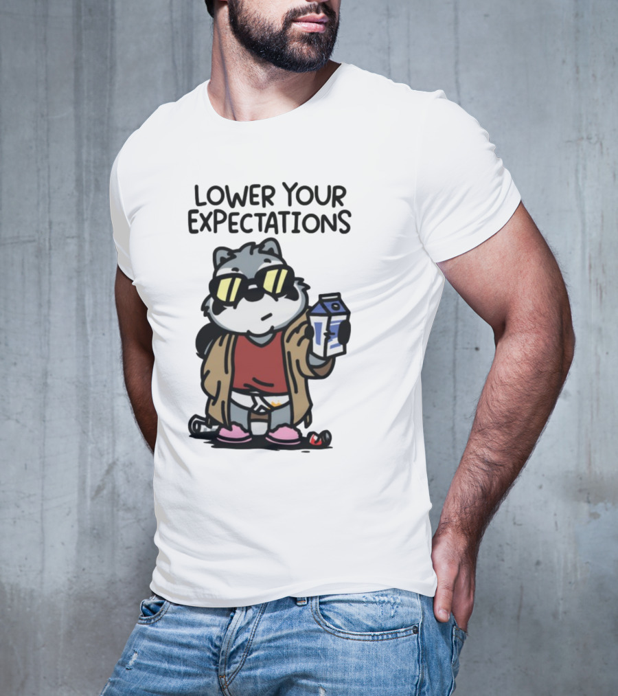 Lower Your Expectations Cartoon Character With Sunglasses And Milk Carton T-Shirt