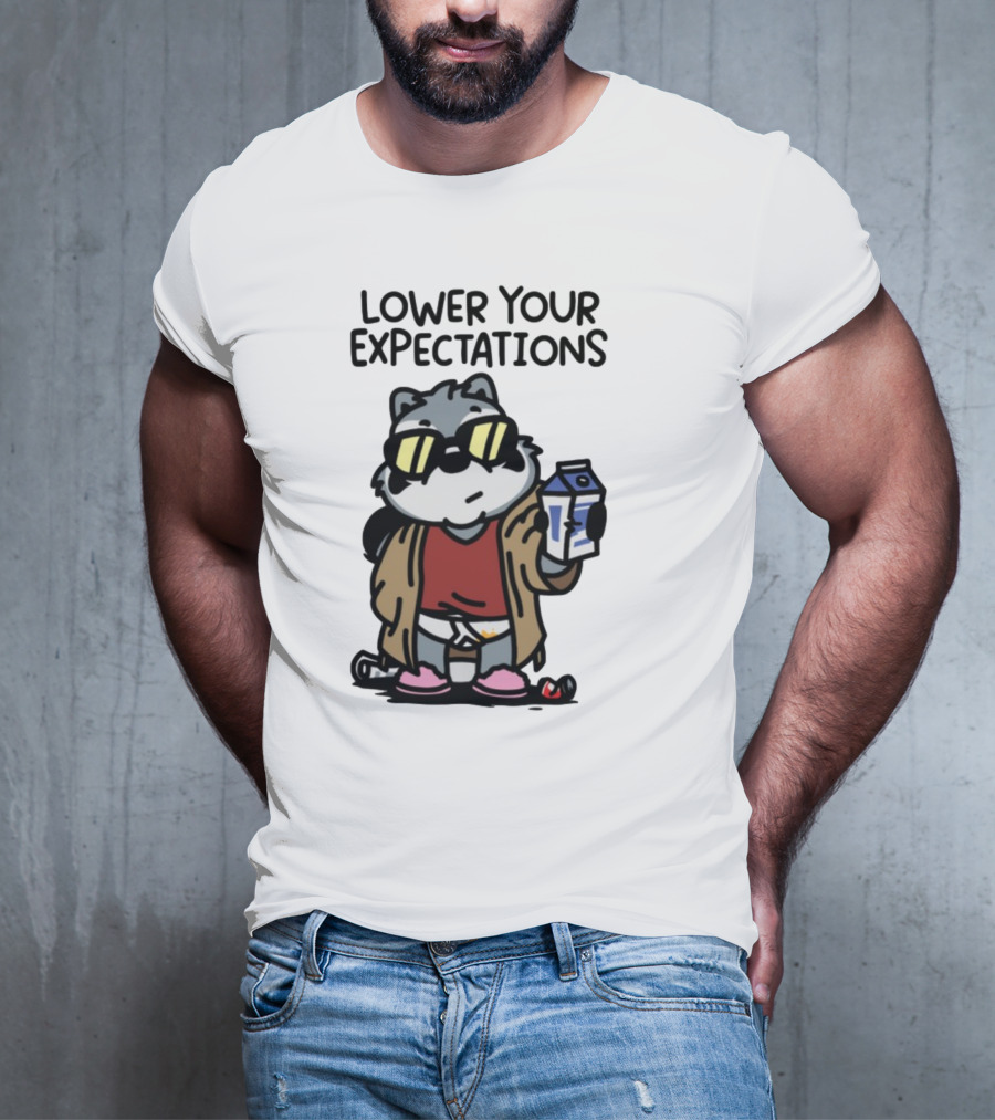 Lower Your Expectations Cartoon Character With Sunglasses And Milk Carton T-Shirt