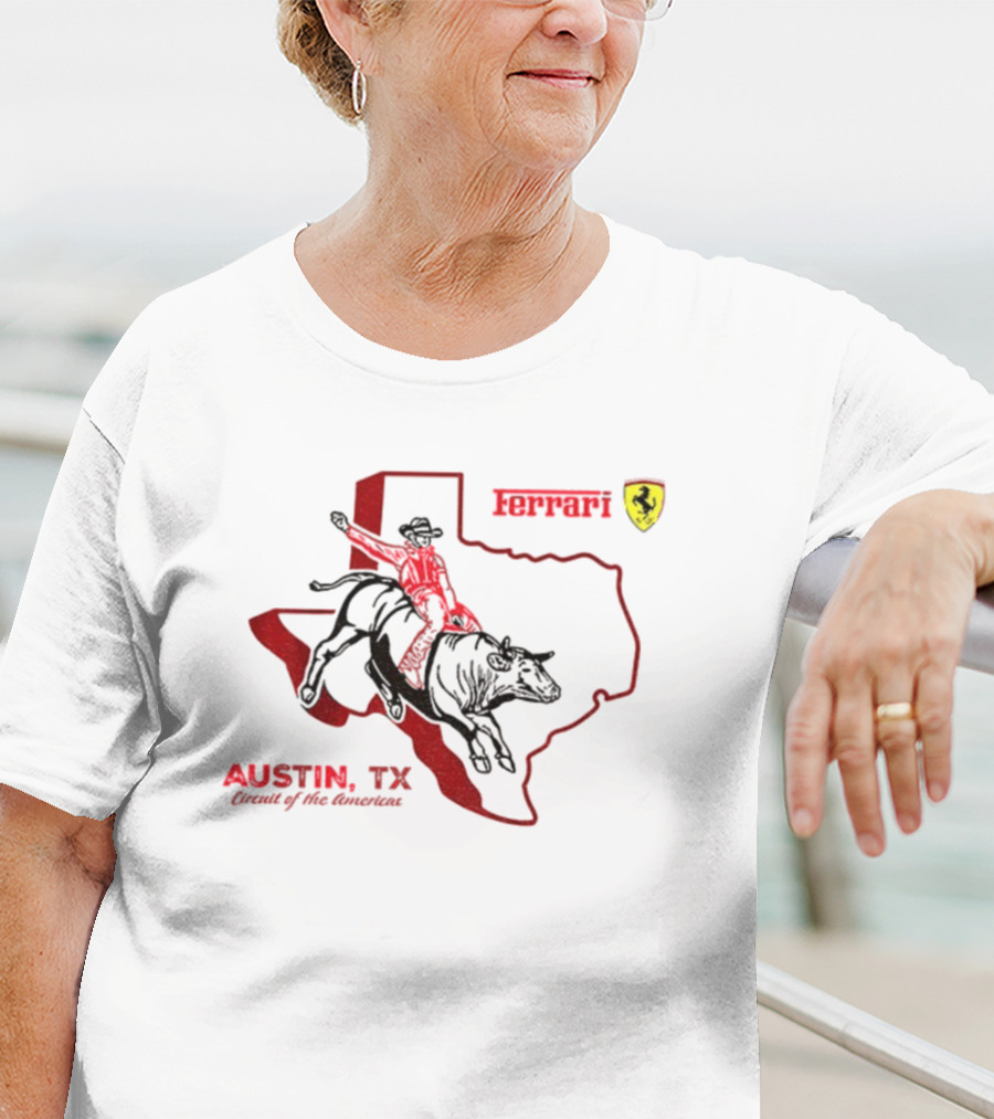 Ferrari Austin Texas Circuit Of The Americas Bull Rider Map Icon T-Shirt