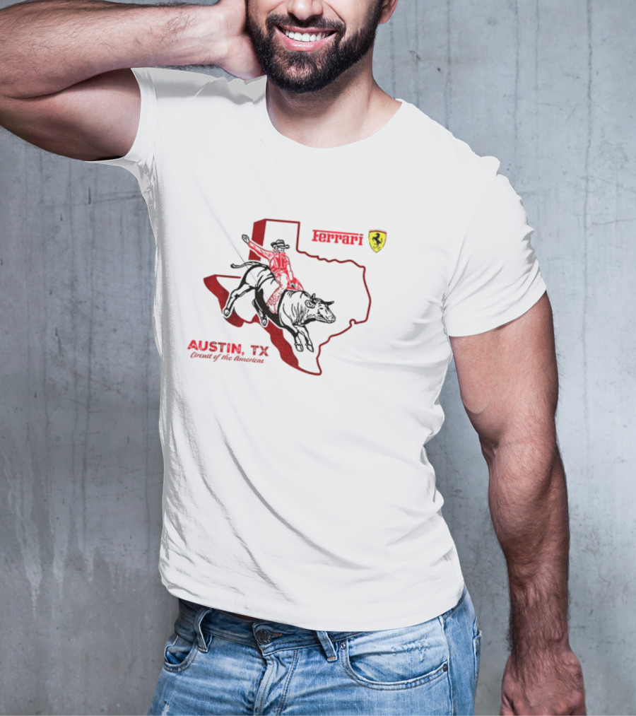 Ferrari Austin Texas Circuit Of The Americas Bull Rider Map Icon T-Shirt