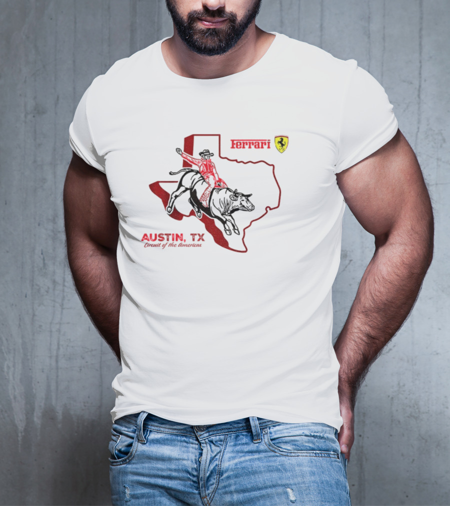 Ferrari Austin Texas Circuit Of The Americas Bull Rider Map Icon T-Shirt