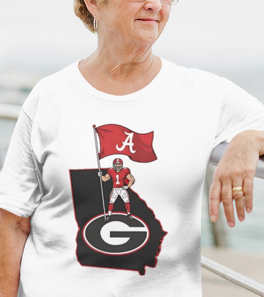 Alabama Crimson Tide Flag Over Georgia Bulldogs Map Football Rivalry T-Shirt