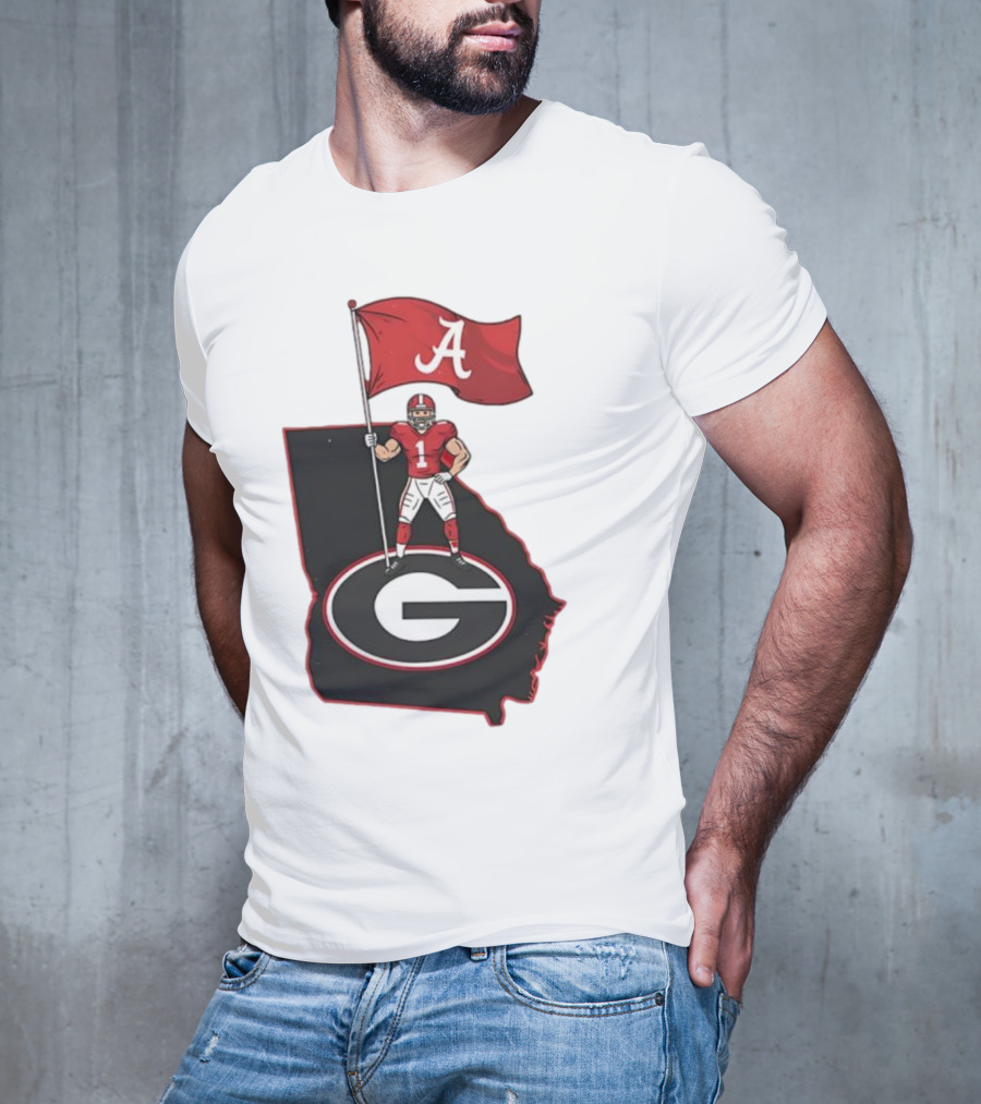 Alabama Crimson Tide Flag Over Georgia Bulldogs Map Football Rivalry T-Shirt