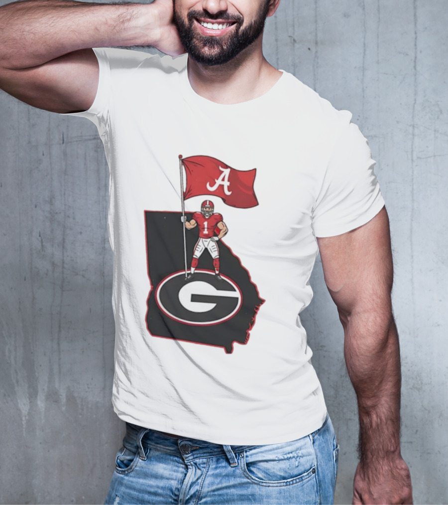 Alabama Crimson Tide Flag Over Georgia Bulldogs Map Football Rivalry T-Shirt