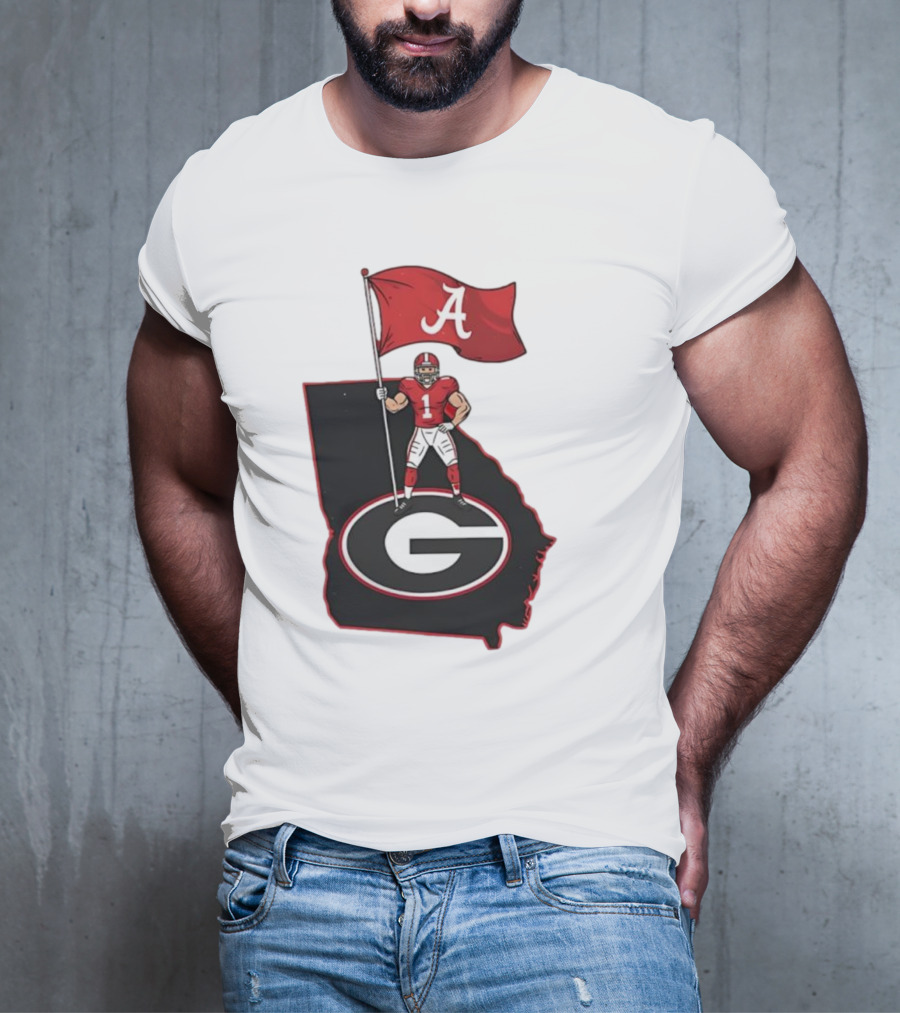 Alabama Crimson Tide Flag Over Georgia Bulldogs Map Football Rivalry T-Shirt