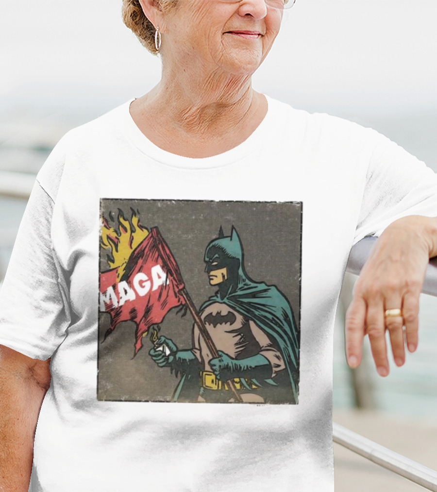 "Cult Of The Batman Holding Burning MAGA Flag" T-Shirt