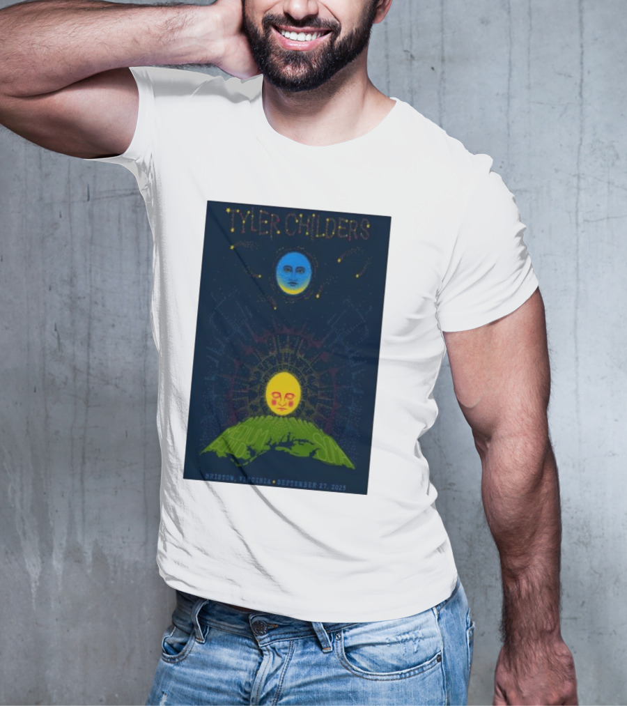 Tyler Childers Bristow Virginia September 27 2025 Medium Build Sola Blue Moon Yellow Sun T-Shirt