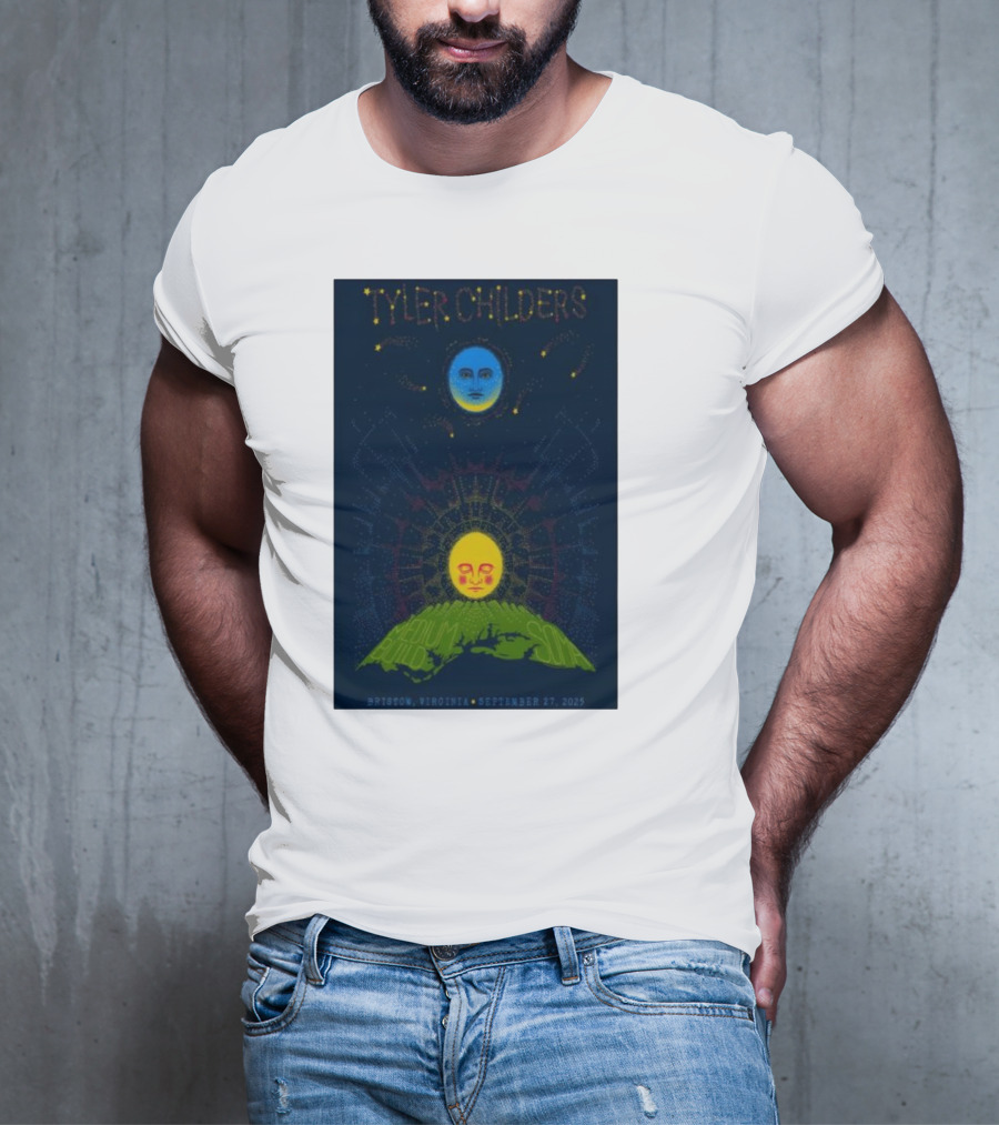 Tyler Childers Bristow Virginia September 27 2025 Medium Build Sola Blue Moon Yellow Sun T-Shirt