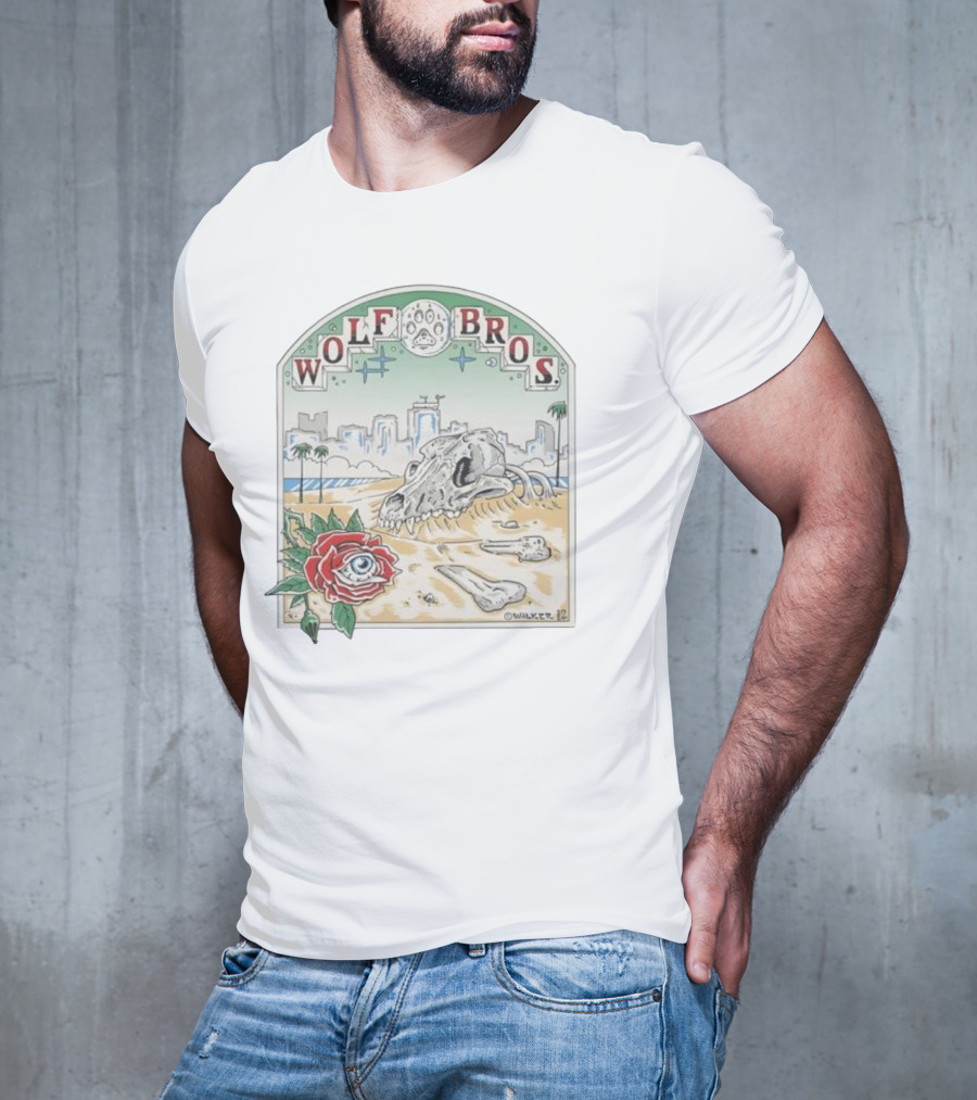 Wolf Bros Skull And Rose Beach Scene Ft Lauderdale Florida T-Shirt
