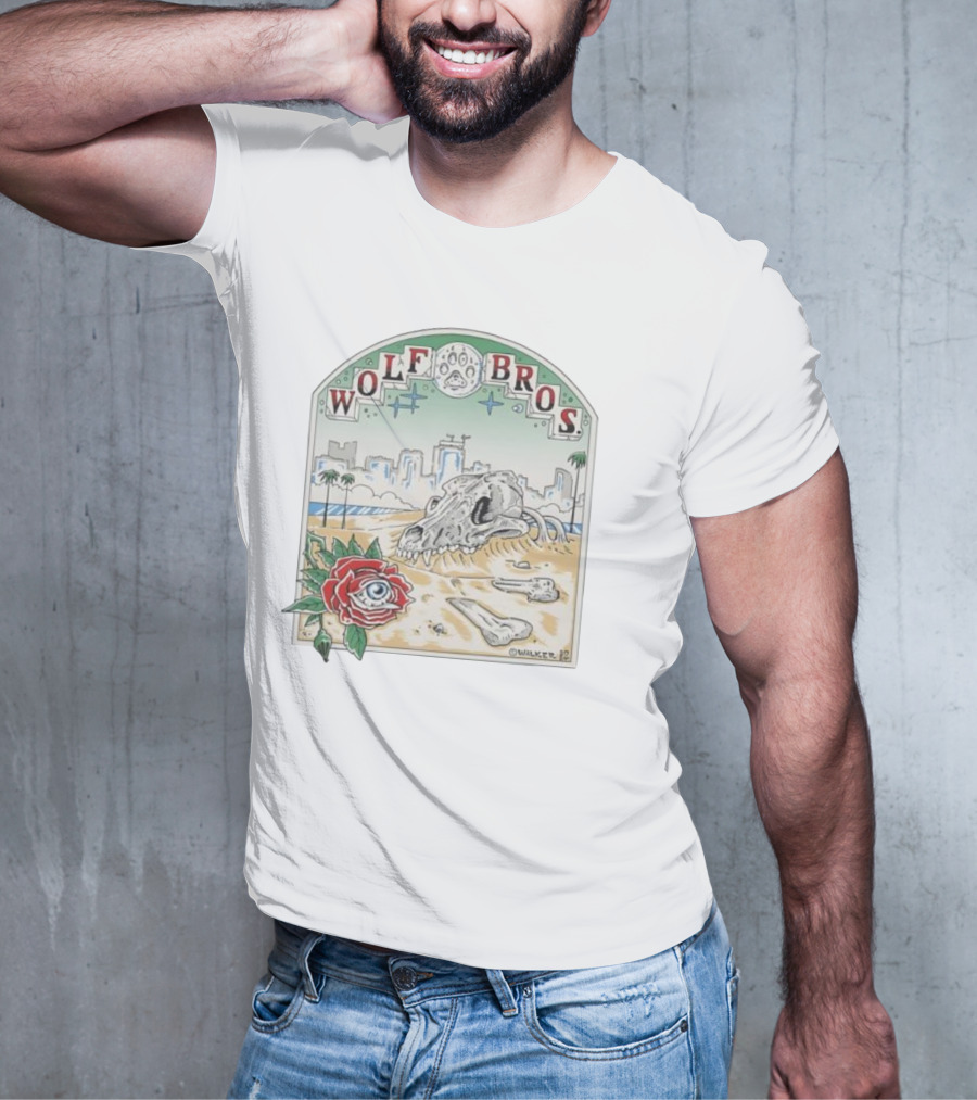 Wolf Bros Skull And Rose Beach Scene Ft Lauderdale Florida T-Shirt