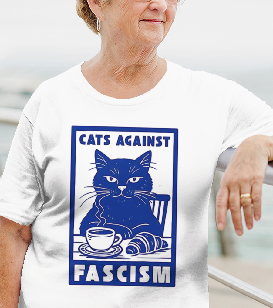 Cats Against Fascism Coffee And Croissant T-Shirt