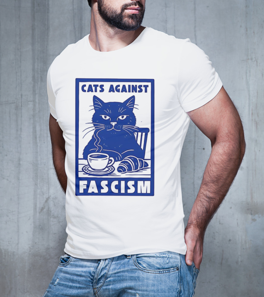 Cats Against Fascism Coffee And Croissant T-Shirt
