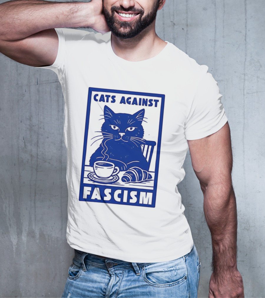 Cats Against Fascism Coffee And Croissant T-Shirt