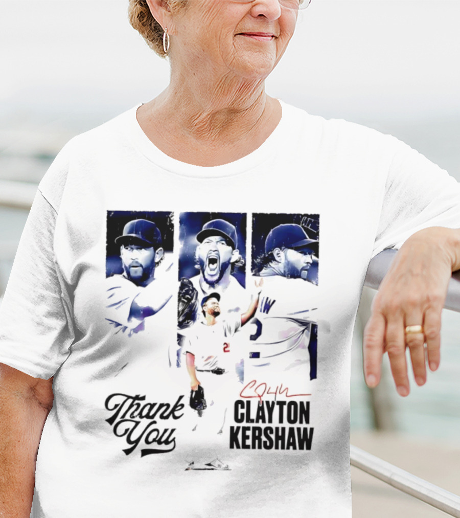 Clayton Kershaw Los Angeles Dodgers Thank You Signature Cursive T-Shirt